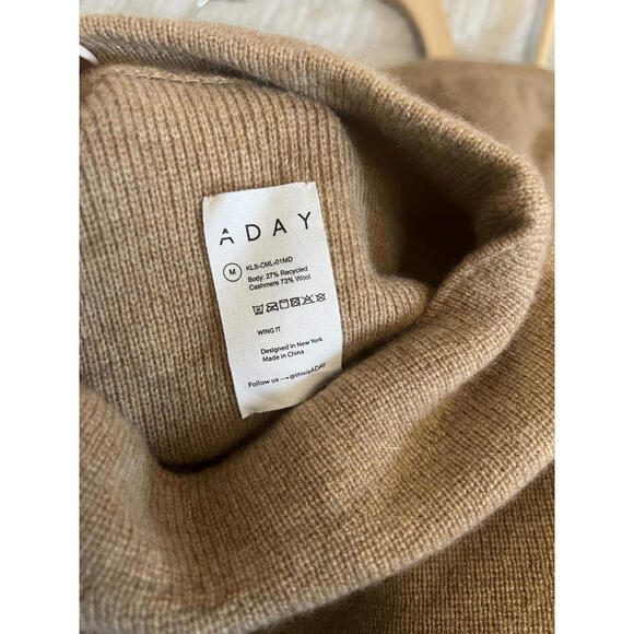 ADAY Camel Brown Recycled Cashmere Wool Minimalist Sweater, Size Medium - Picture 5 of 5